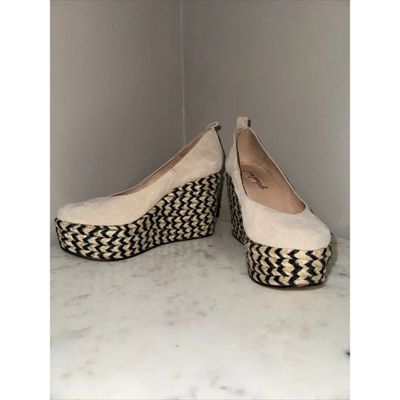 Free People Beige Suede Ankle Missing Tie Espadrille Wedge SZ 40 US SZ9 - Picture 1 of 6